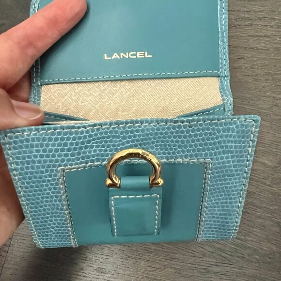 Lancel Turquoise Leather & Snakeskin-Embossed Cardholder - Picture 2 of 3